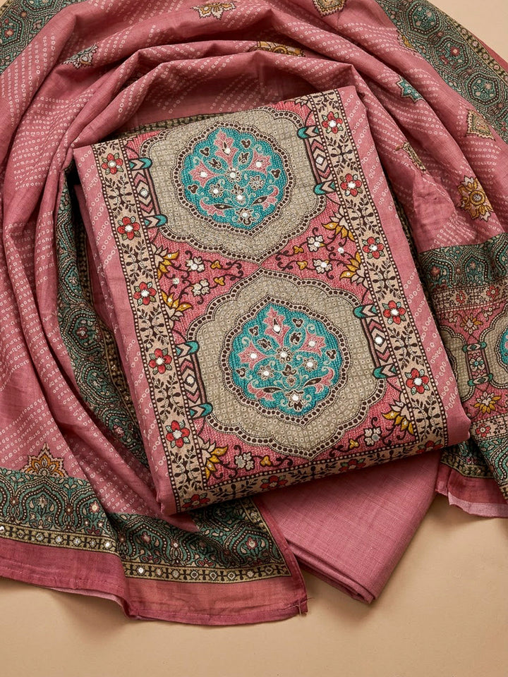 Onion Pink Tissue Embroidered Unstitched Dress Material