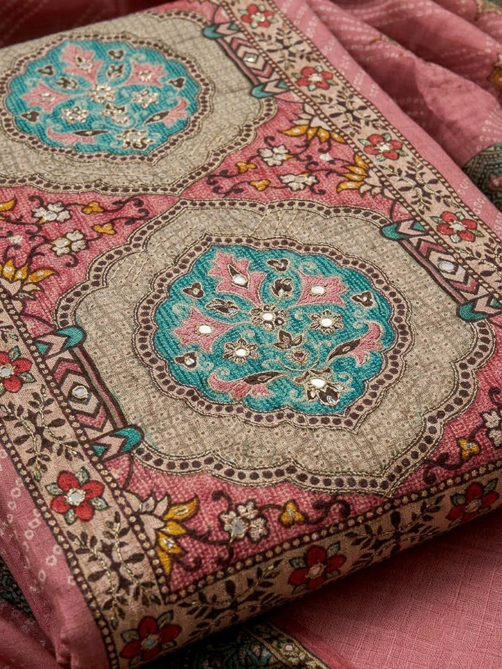 Onion Pink Tissue Embroidered Unstitched Dress Material