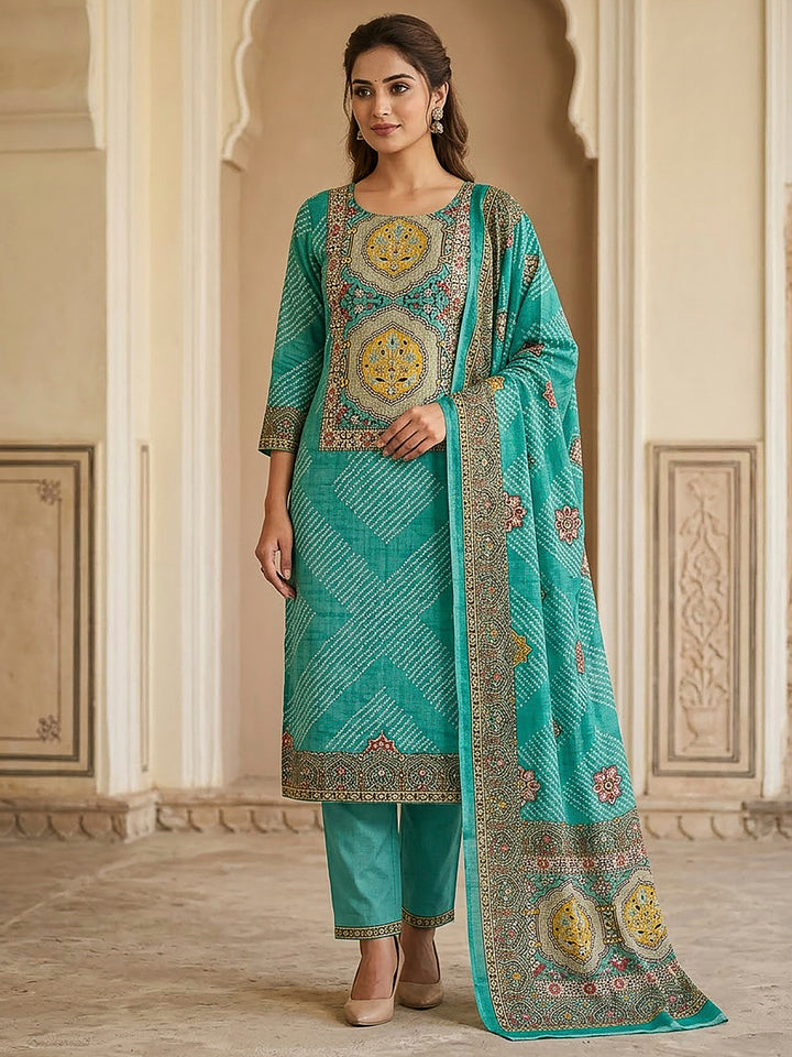 Rama Green Tissue Embroidered Unstitched Dress Material