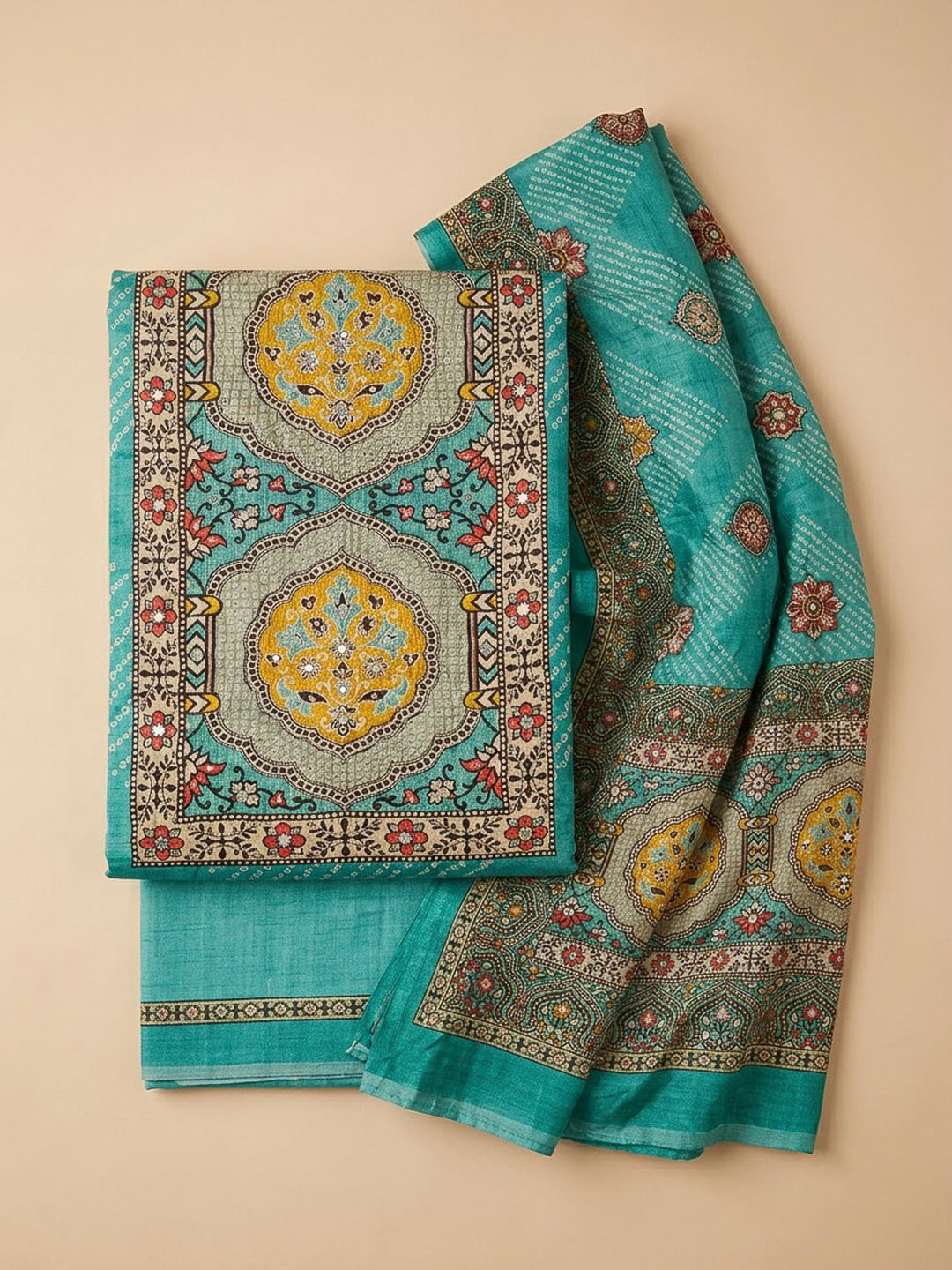 Rama Green Tissue Embroidered Unstitched Dress Material