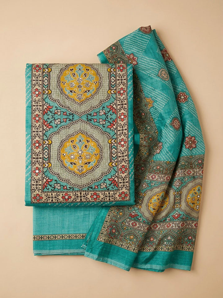 Rama Green Tissue Embroidered Unstitched Dress Material