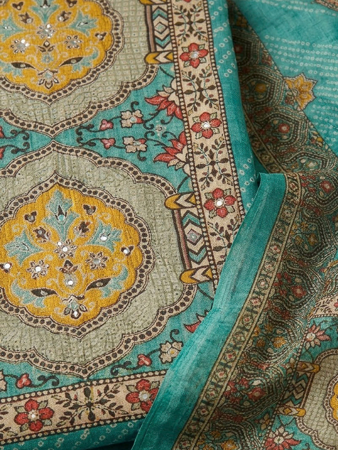 Rama Green Tissue Embroidered Unstitched Dress Material