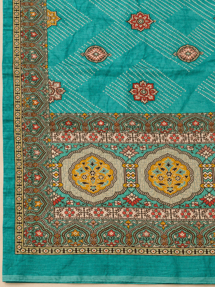 Rama Green Tissue Embroidered Unstitched Dress Material