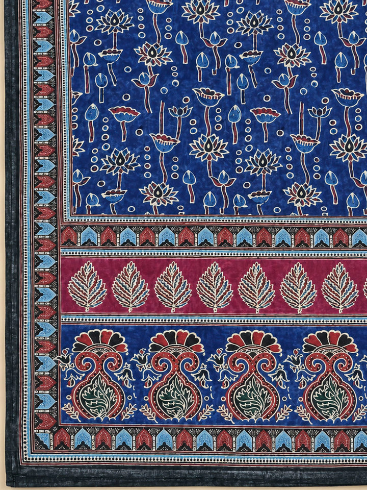 Blue Chanderi Printed Unstitched Dress Material