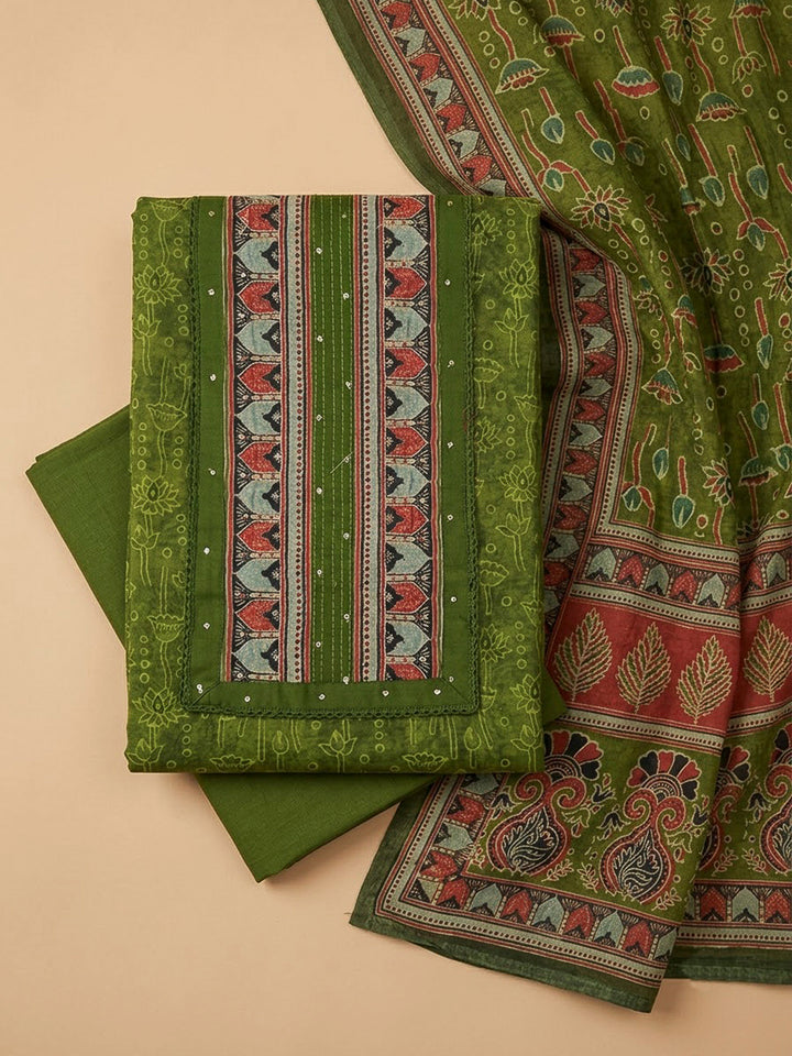 Mehndi Chanderi Printed Unstitched Dress Material