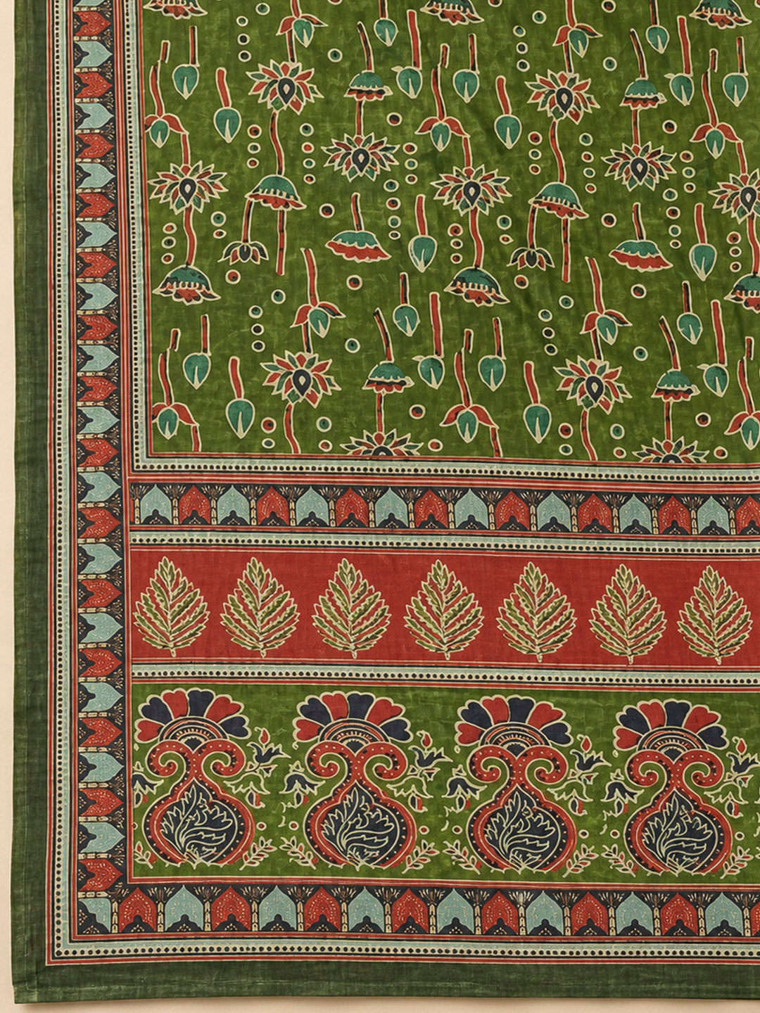 Mehndi Chanderi Printed Unstitched Dress Material