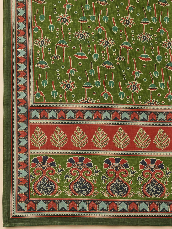 Mehndi Chanderi Printed Unstitched Dress Material