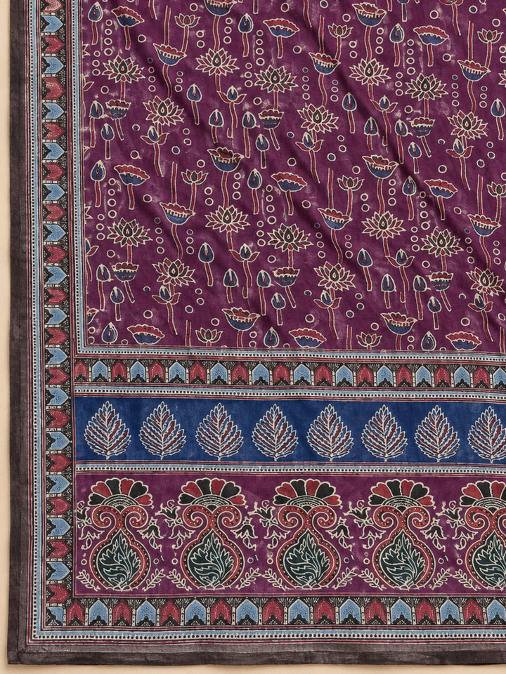 Purple Chanderi Printed Unstitched Dress Material