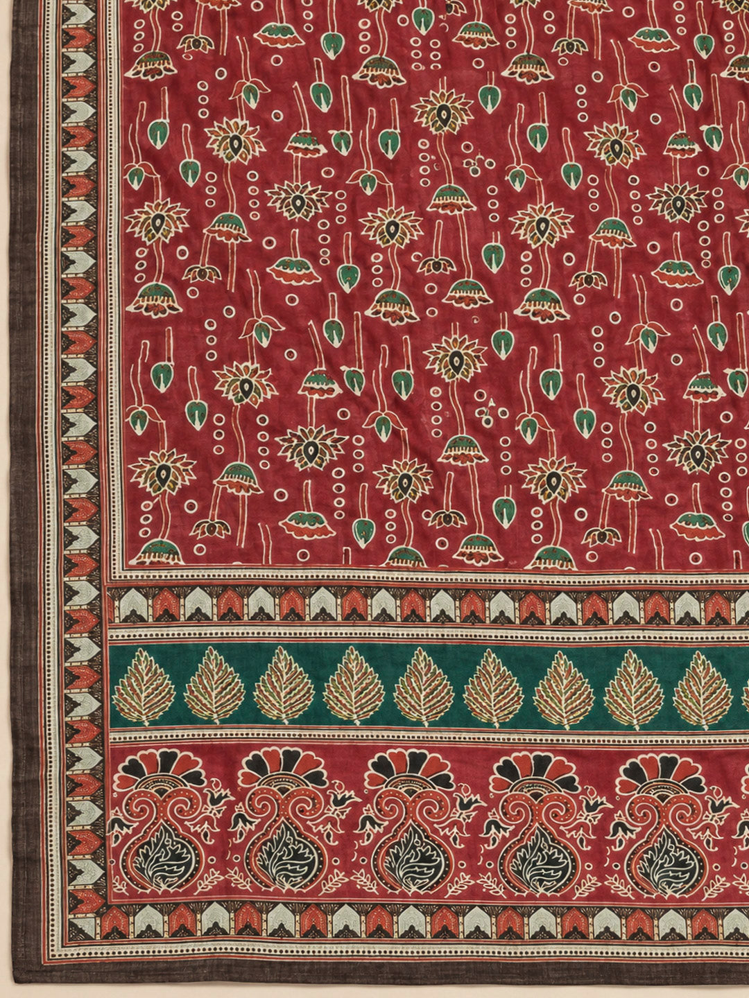 Red Chanderi Printed Unstitched Dress Material