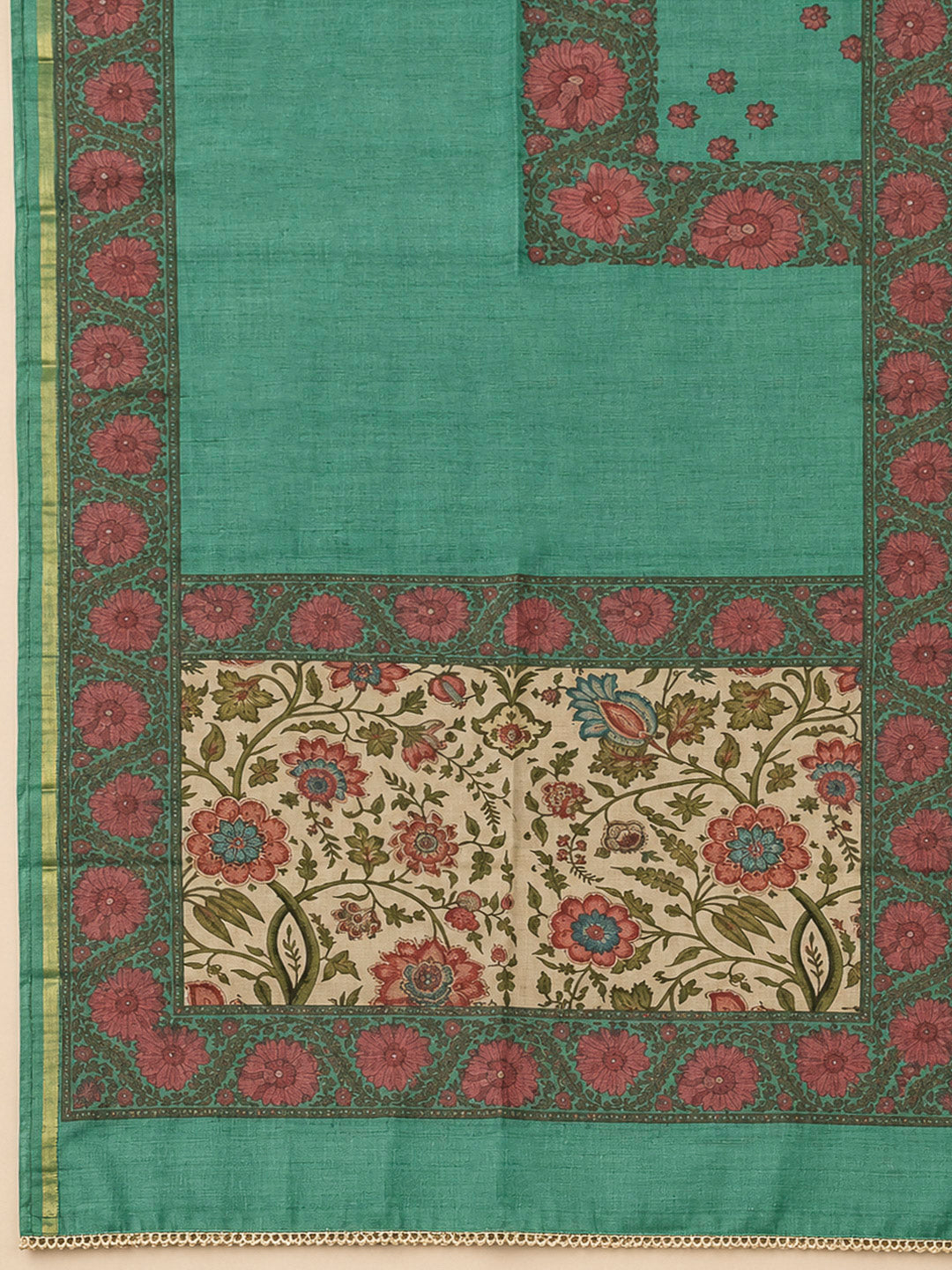 Green Chanderi Embroidered Unstitched Dress Material