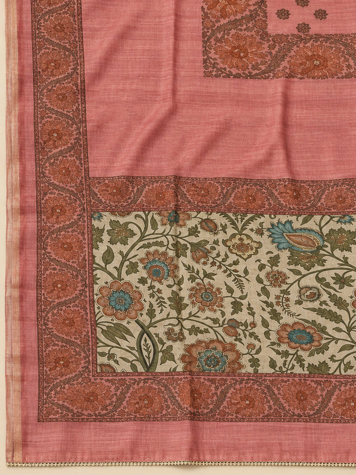 Onion Pink Chanderi Embroidered Unstitched Dress Material