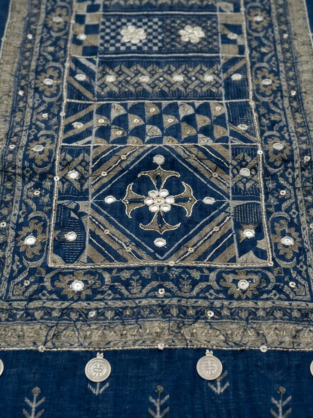Blue Chanderi Printed Unstitched Dress Material