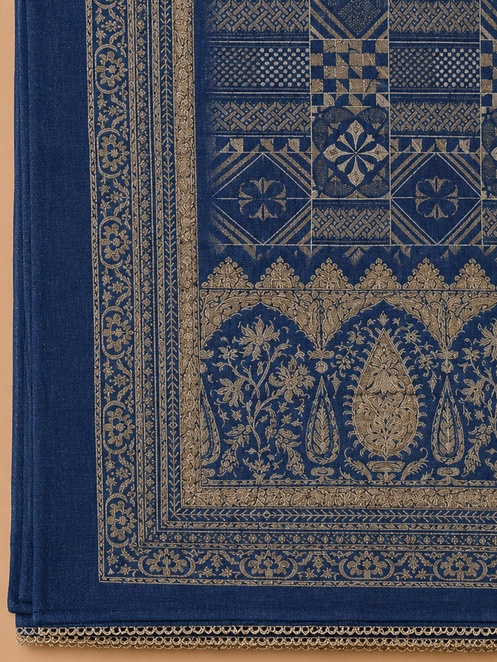 Blue Chanderi Printed Unstitched Dress Material