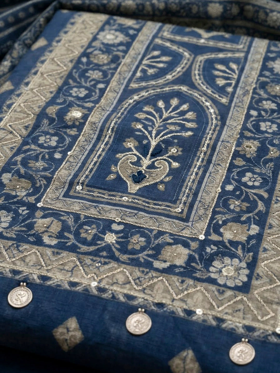Blue Chanderi Printed Unstitched Dress Material