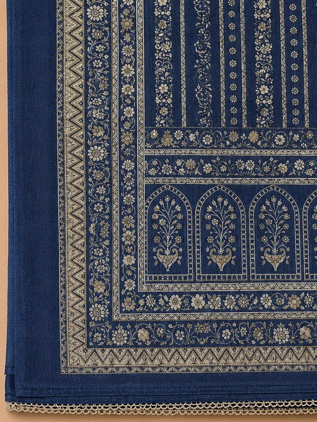 Blue Chanderi Printed Unstitched Dress Material