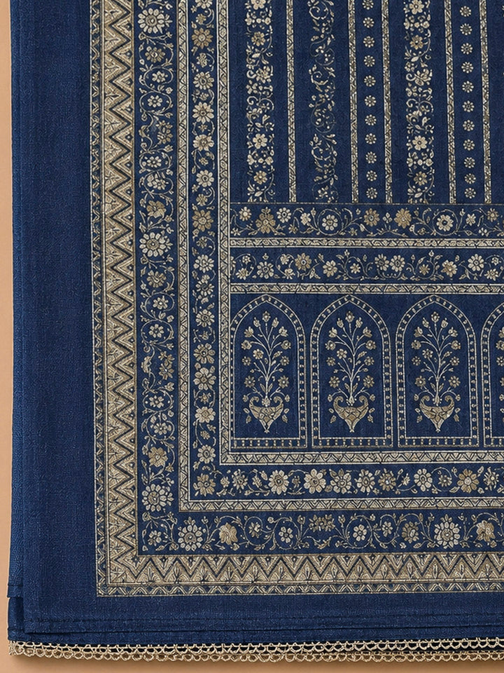Blue Chanderi Printed Unstitched Dress Material