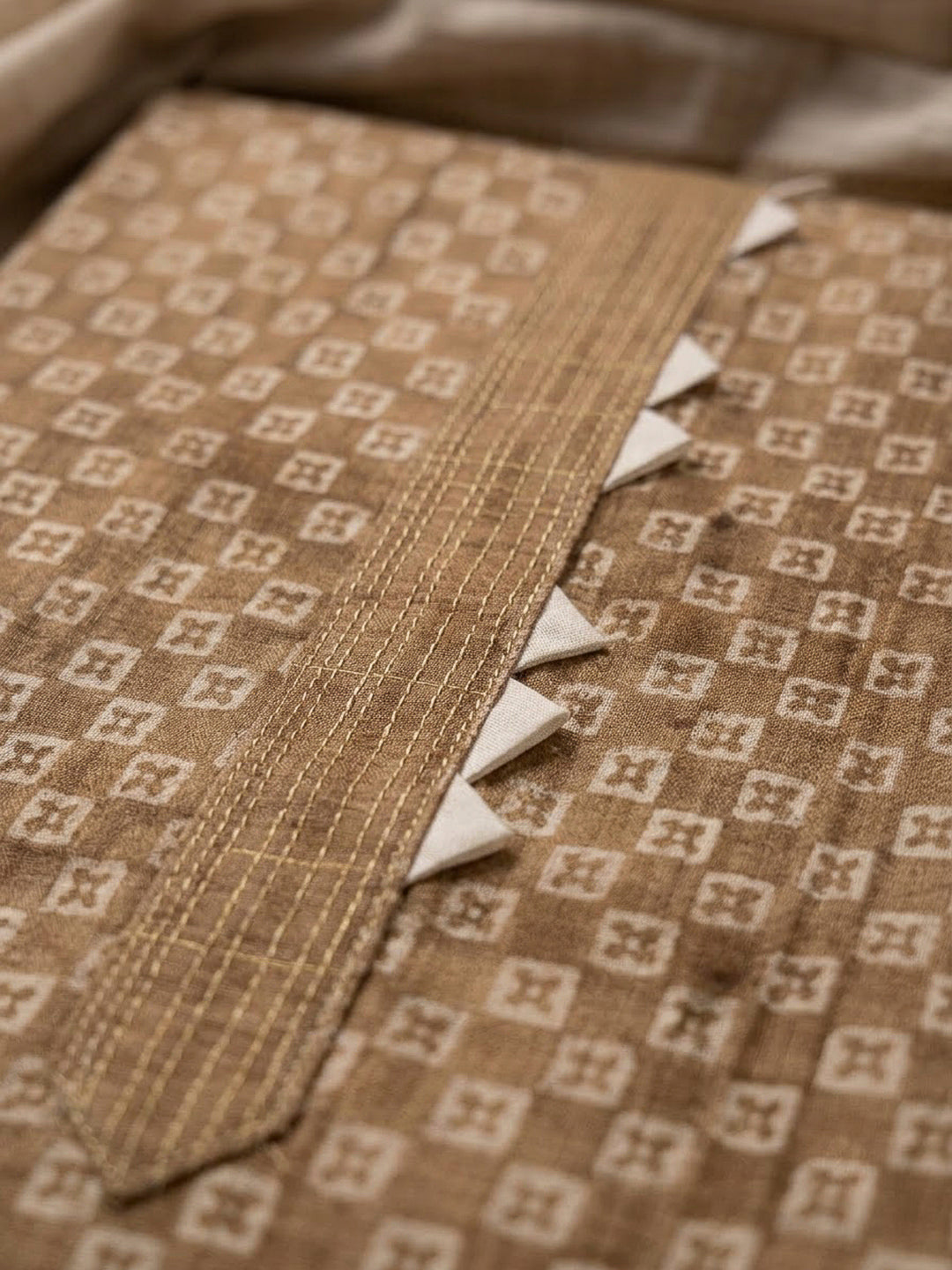 Beige Art Silk Printed Unstitched Dress Material