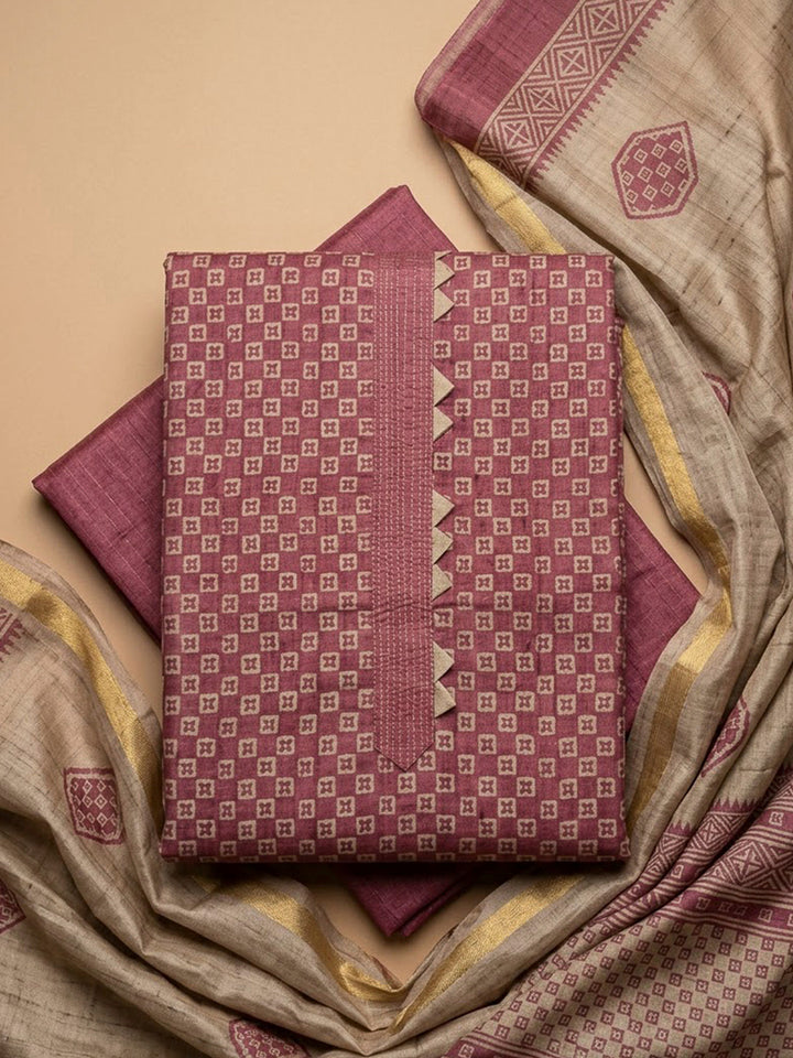 Onion Pink Art Silk Printed Unstitched Dress Material