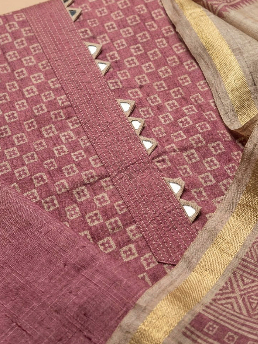 Onion Pink Art Silk Printed Unstitched Dress Material
