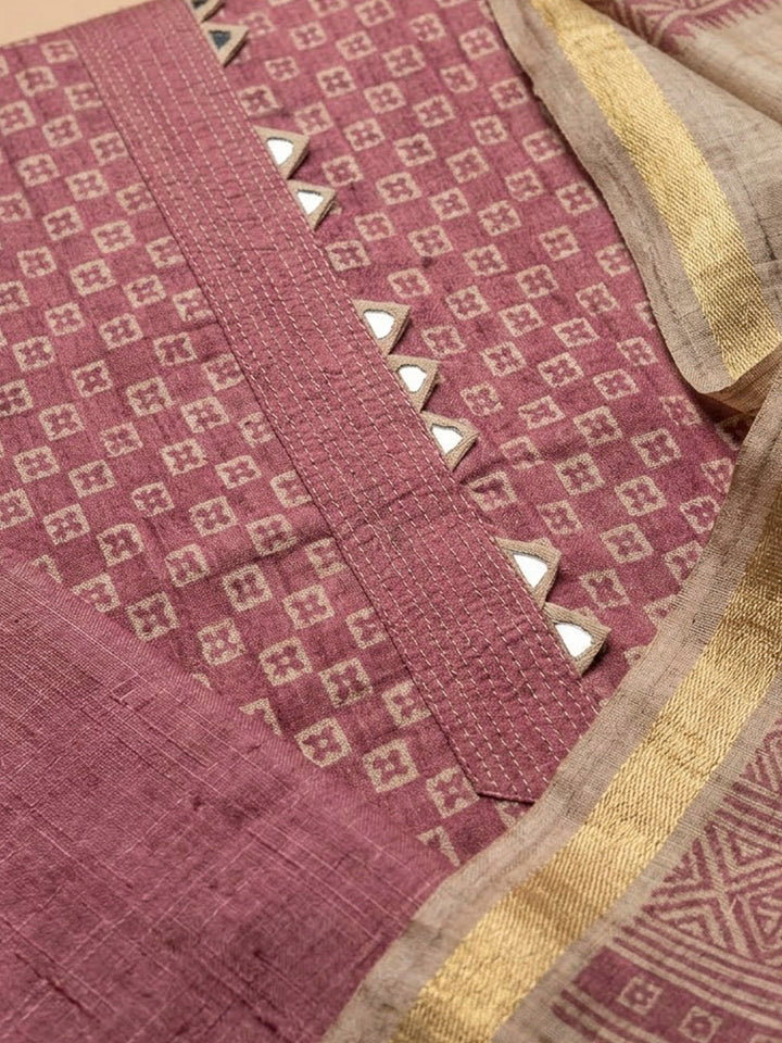 Onion Pink Art Silk Printed Unstitched Dress Material