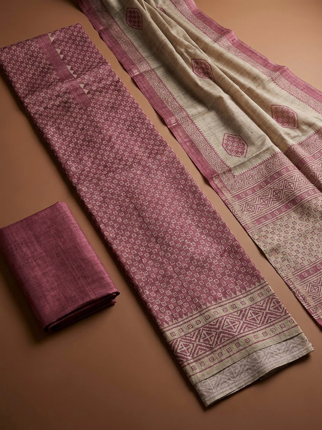 Onion Pink Art Silk Printed Unstitched Dress Material