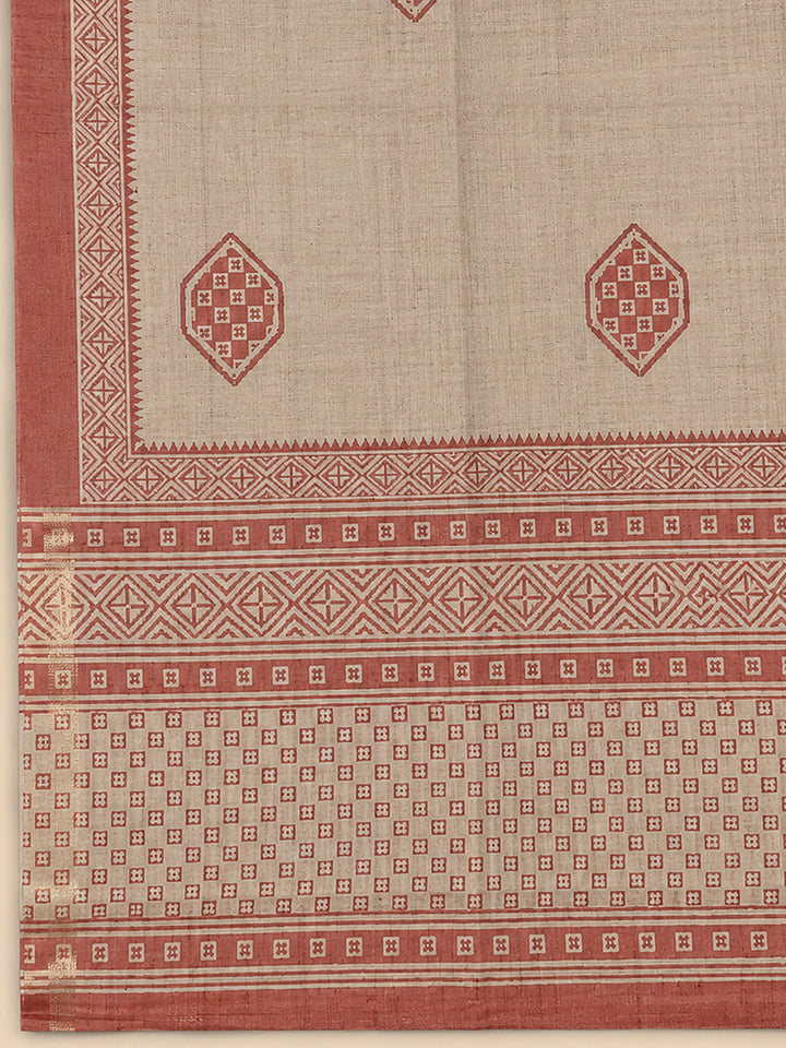 Peach Art Silk Printed Unstitched Dress Material