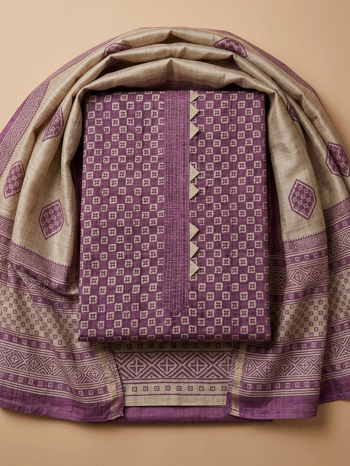 Purple Art Silk Printed Unstitched Dress Material