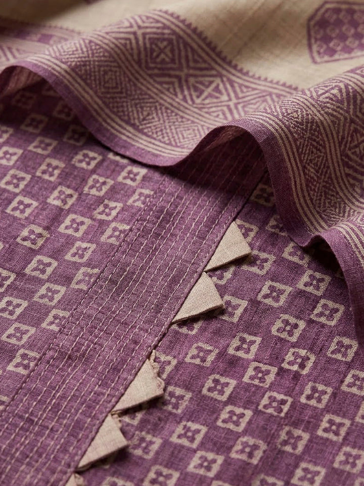 Purple Art Silk Printed Unstitched Dress Material