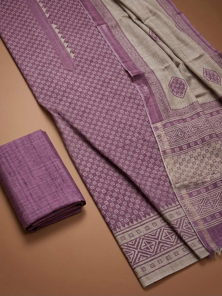 Purple Art Silk Printed Unstitched Dress Material