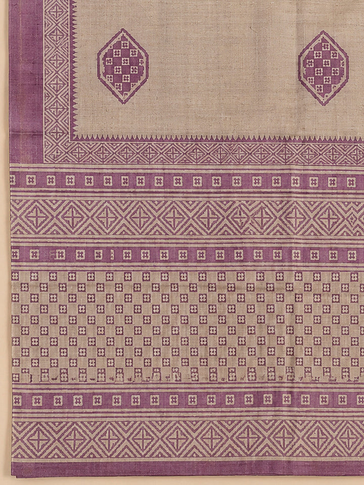 Purple Art Silk Printed Unstitched Dress Material