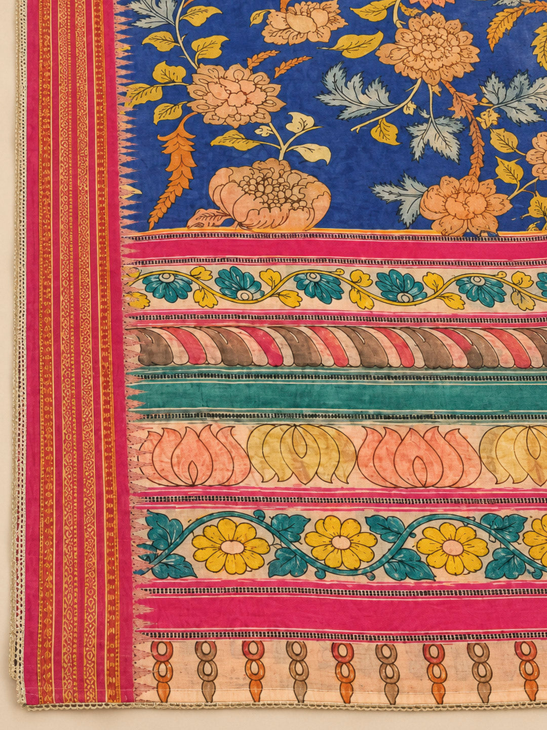 Blue Chanderi Printed Unstitched Dress Material
