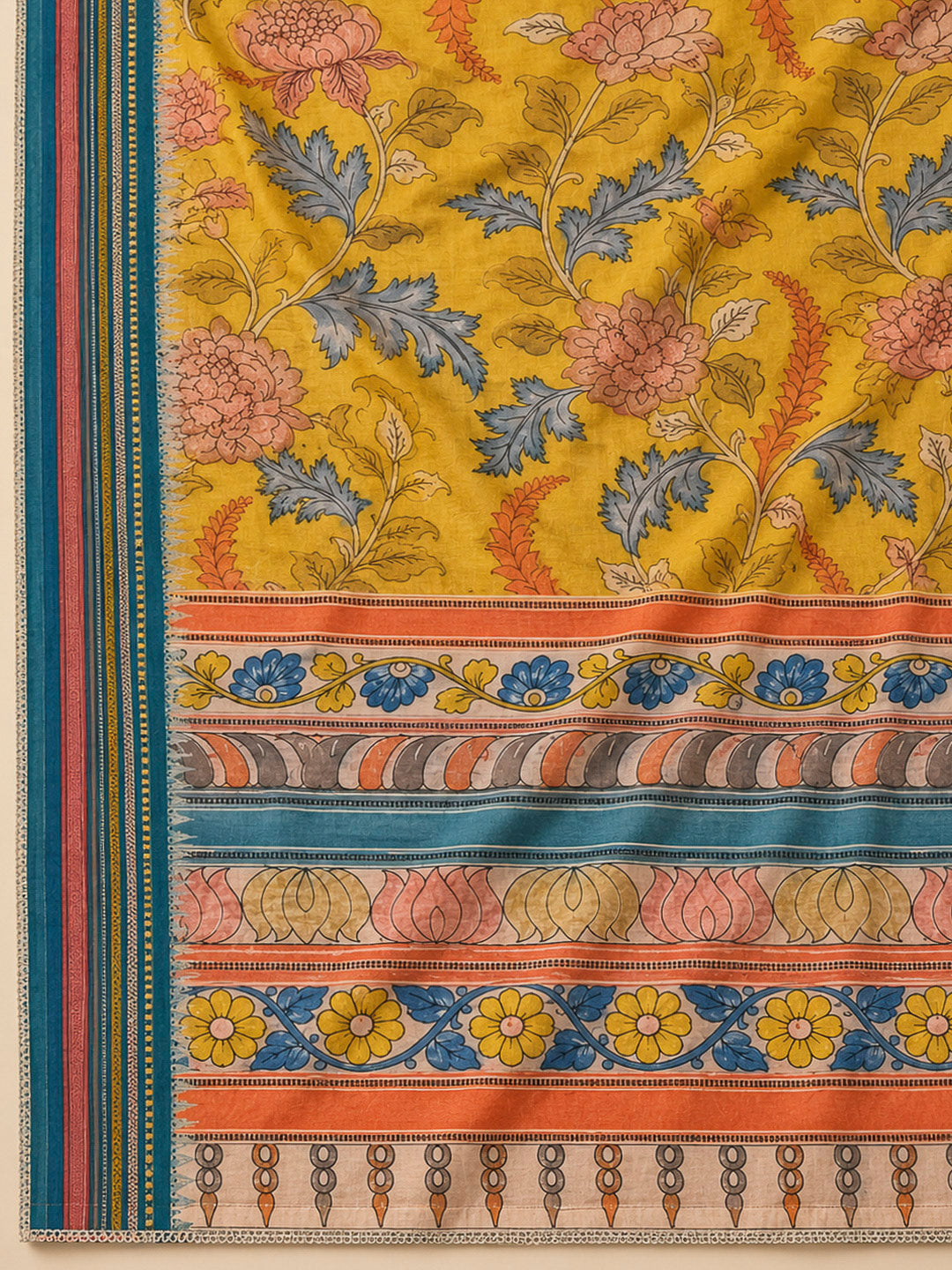 Mustard Chanderi Printed Unstitched Dress Material