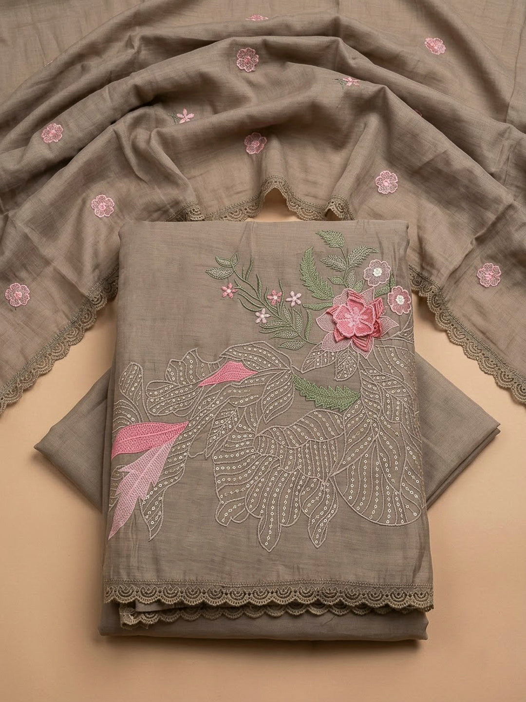 Mouse Chanderi Printed Unstitched Dress Material