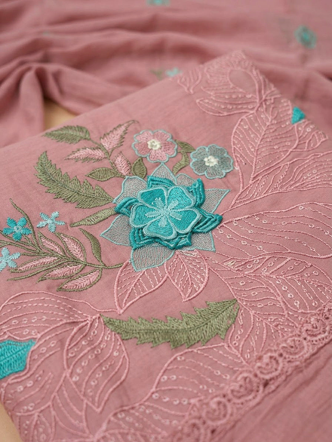 Peach Chanderi Printed Unstitched Dress Material