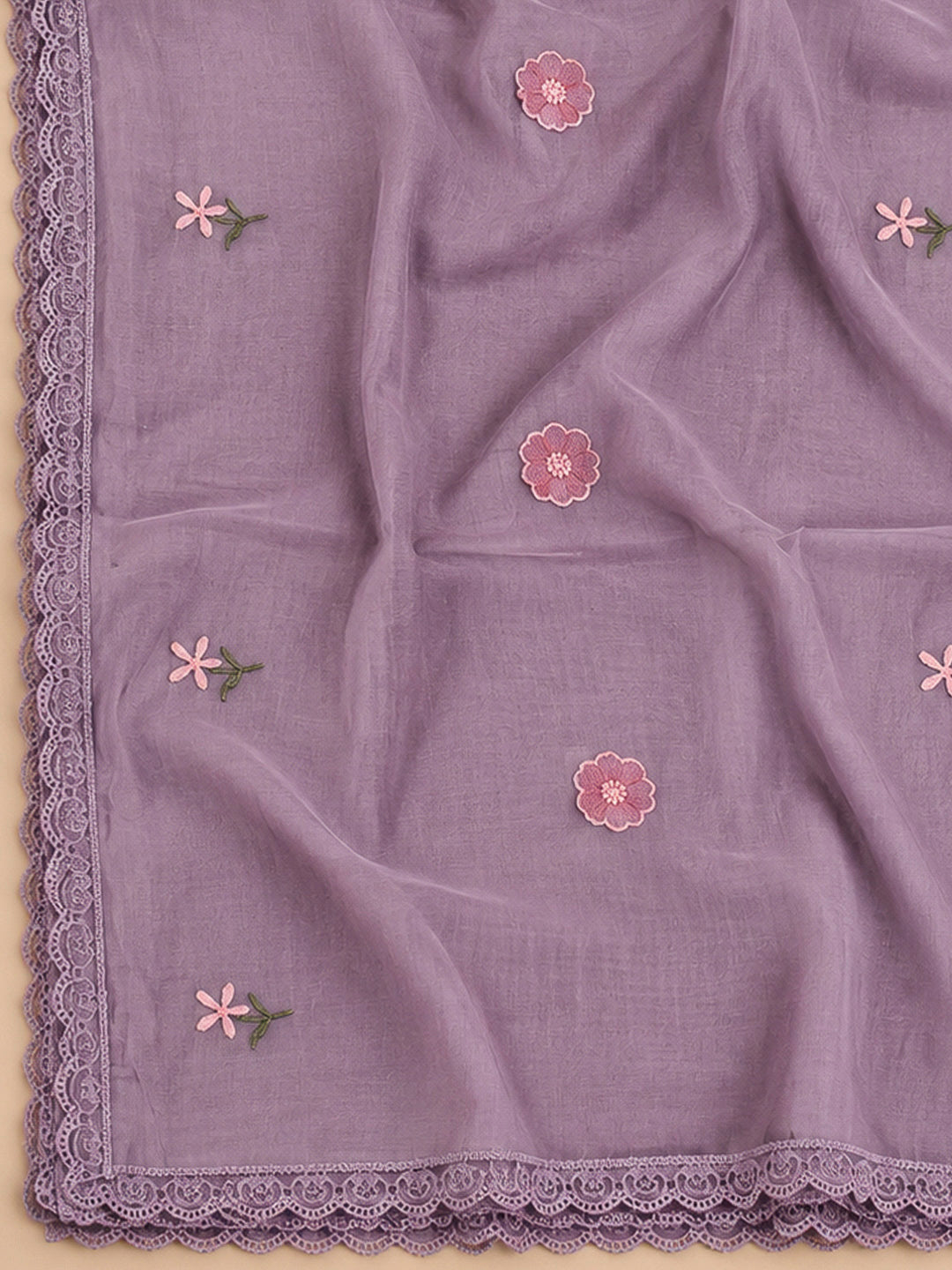Purple Chanderi Printed Unstitched Dress Material
