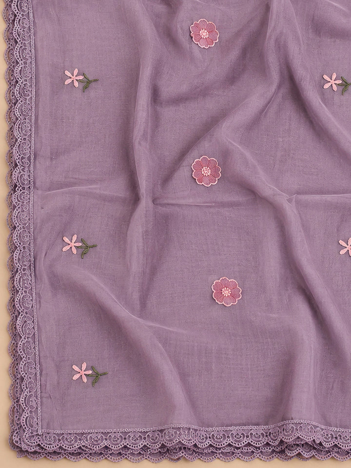 Purple Chanderi Printed Unstitched Dress Material