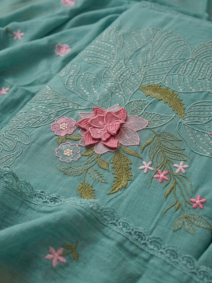 Sky Blue Chanderi Printed Unstitched Dress Material