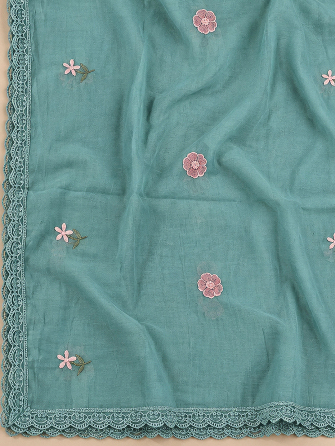 Sky Blue Chanderi Printed Unstitched Dress Material