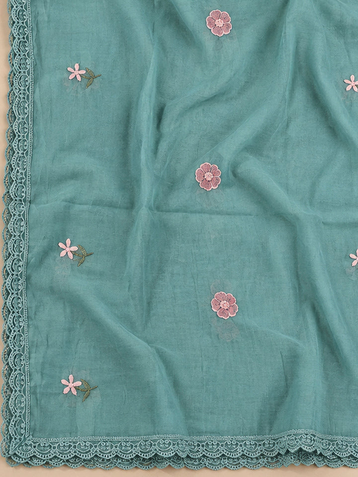 Sky Blue Chanderi Printed Unstitched Dress Material