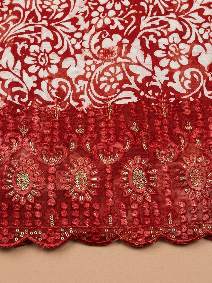 Maroon Cotton Blend Printed Unstitched Dress Material