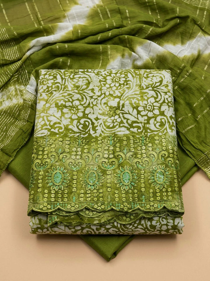 Mehndi Cotton Blend Printed Unstitched Dress Material