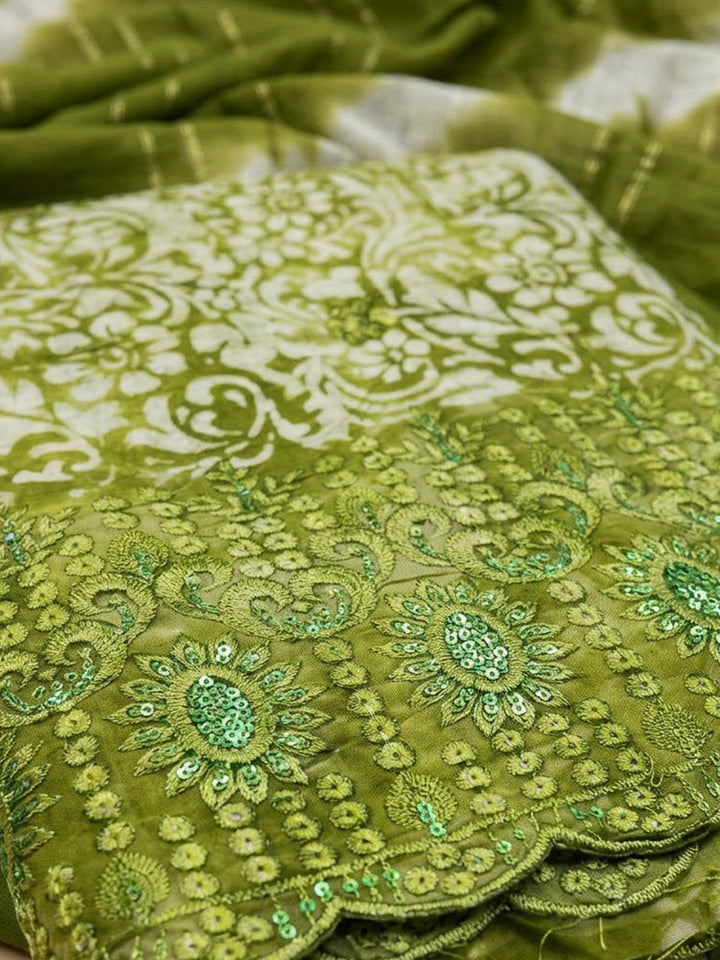 Mehndi Cotton Blend Printed Unstitched Dress Material