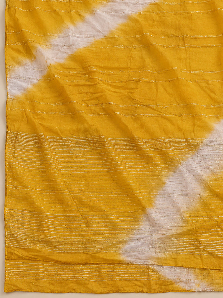 Mustard Cotton Blend Printed Unstitched Dress Material