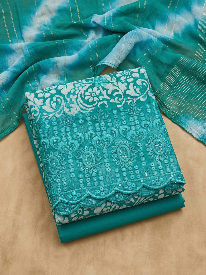 Rama Green Cotton Blend Printed Unstitched Dress Material