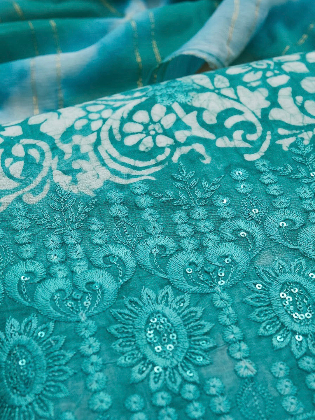 Rama Green Cotton Blend Printed Unstitched Dress Material