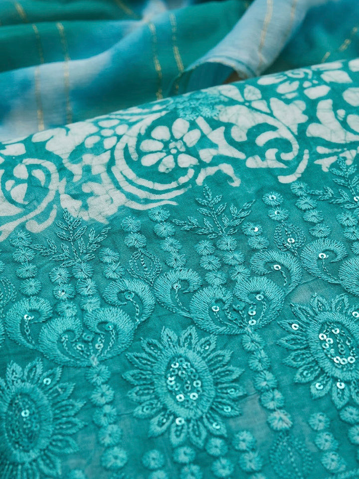 Rama Green Cotton Blend Printed Unstitched Dress Material