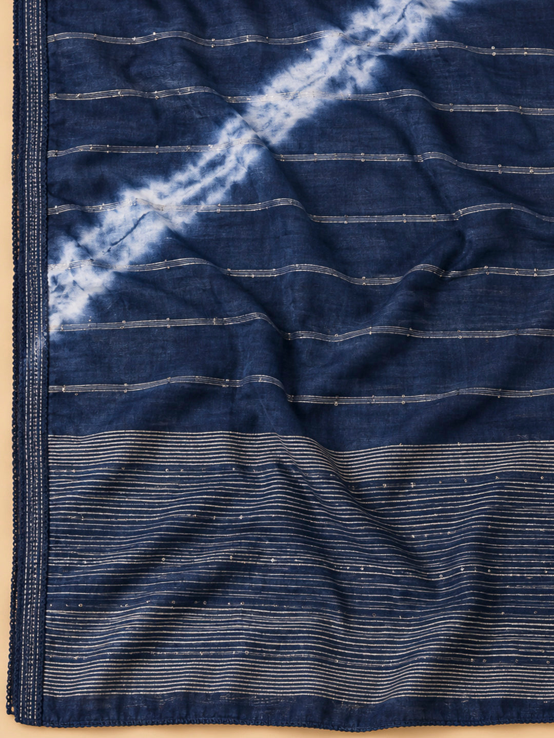 Blue Cotton Blend Embroidered Unstitched Dress Material