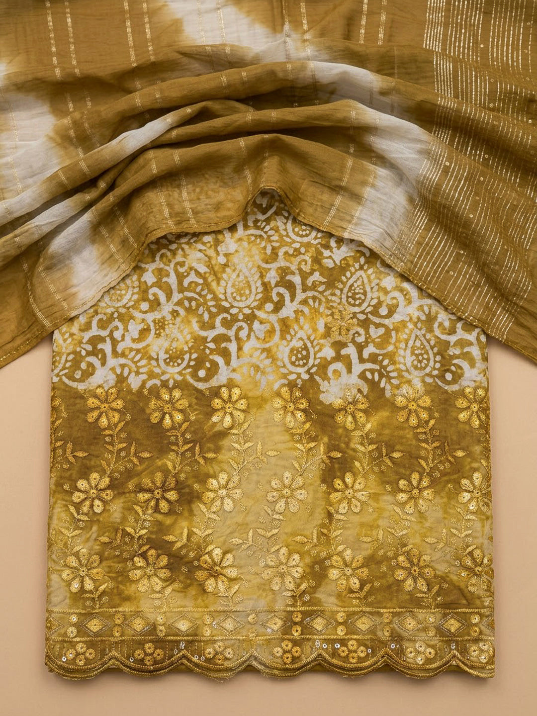 Mehndi Cotton Blend Embroidered Unstitched Dress Material