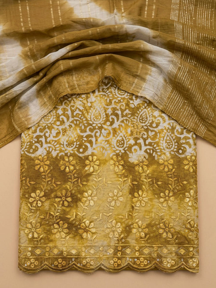 Mehndi Cotton Blend Embroidered Unstitched Dress Material