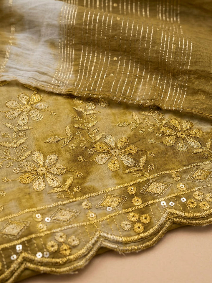 Mehndi Cotton Blend Embroidered Unstitched Dress Material
